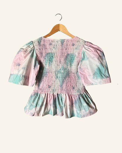 GANNI colorful pastel smock organic cotton peplum top blouse