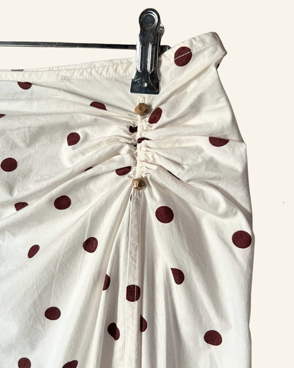 GANNI High waist polka dot print lightweight cotton poplin white skirt