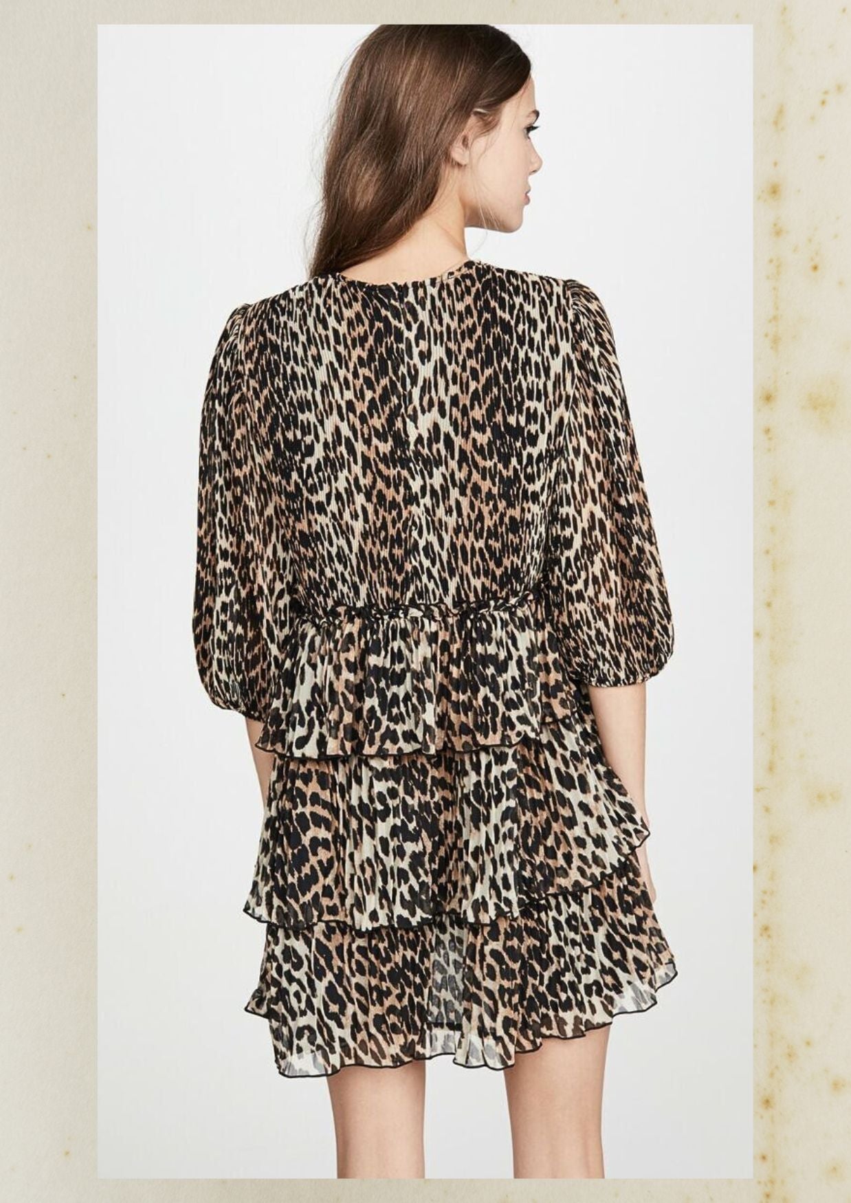 ganni leo leopard print pleat minidress ruffle