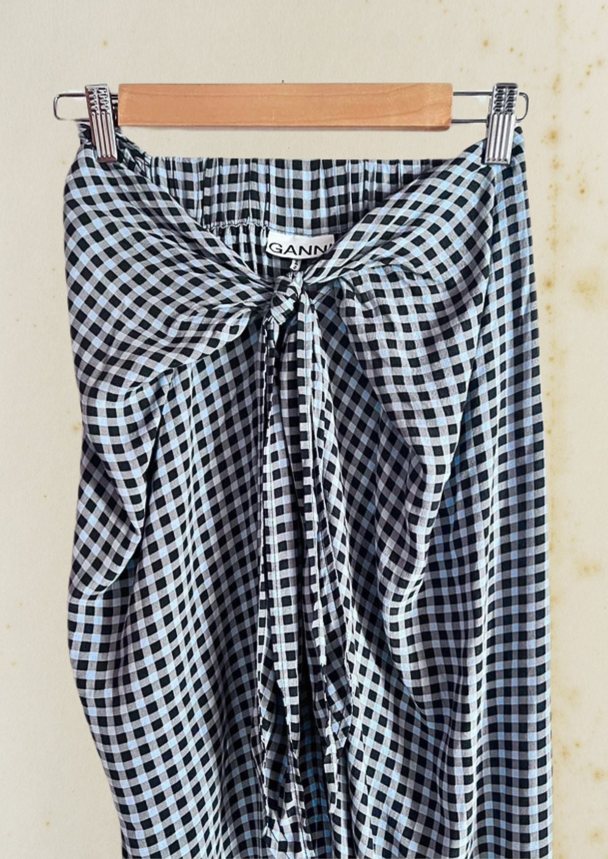 ganni gingham vichy blue black knot viscose long skirt