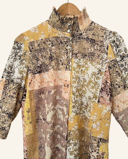 CARIN WESTER multi-colored patchwork high neck shirt blouse