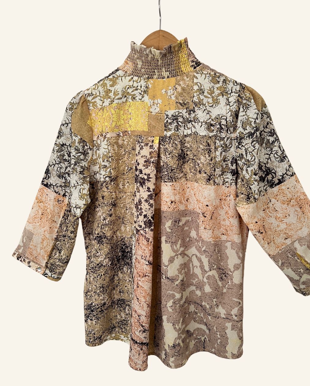 CARIN WESTER multi-colored patchwork high neck shirt blouse