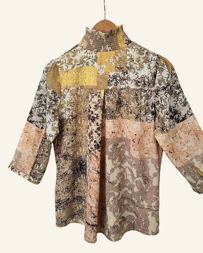 CARIN WESTER multi-colored patchwork high neck shirt blouse