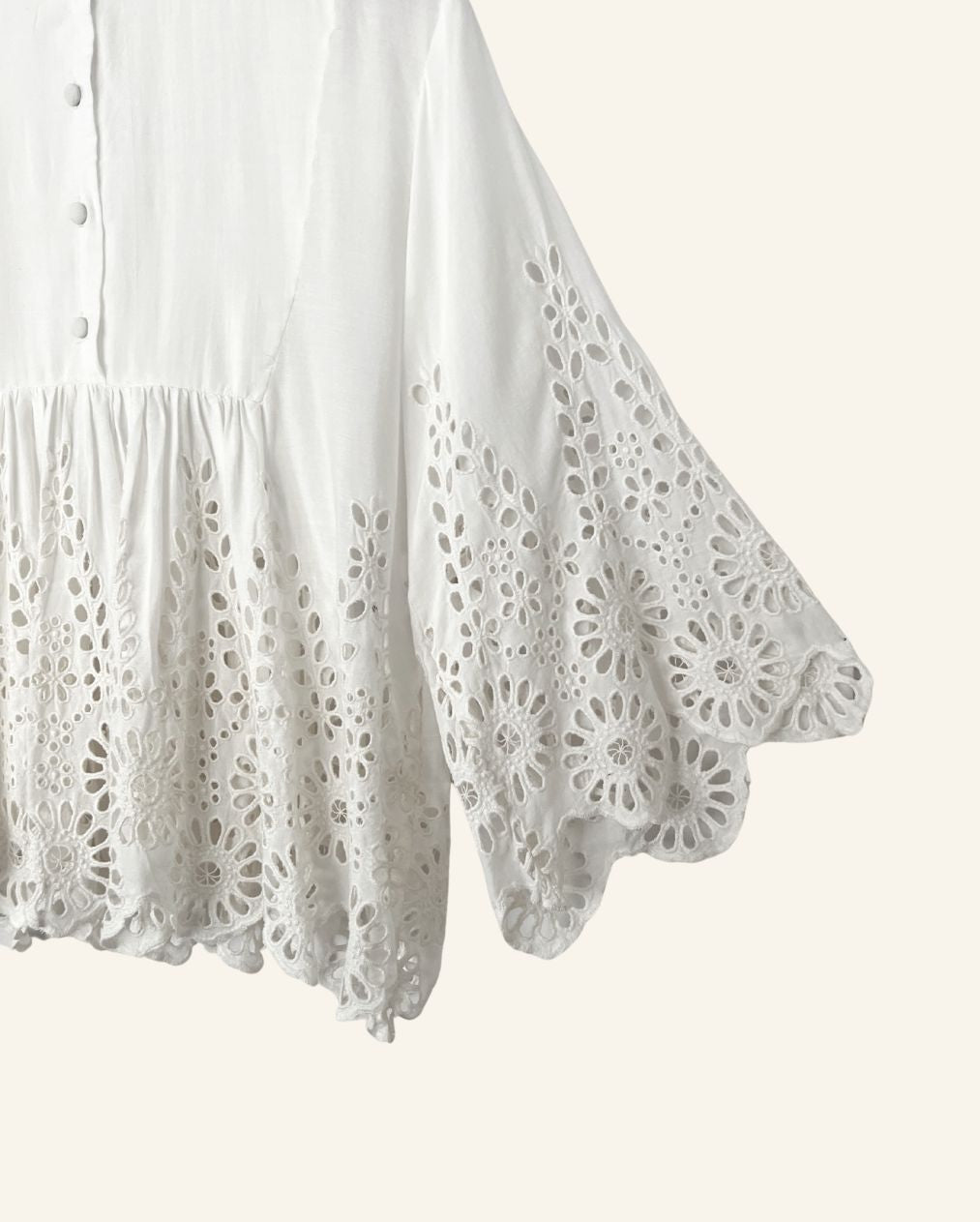 GANNI white embroidered large sleeves blouse