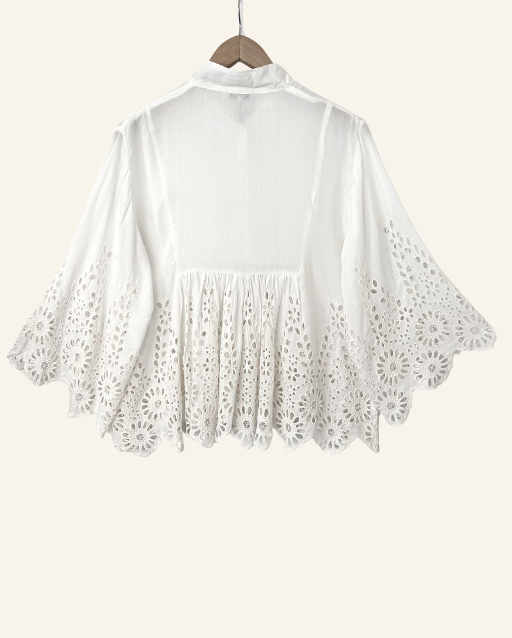 GANNI white embroidered large sleeves blouse yoko lace