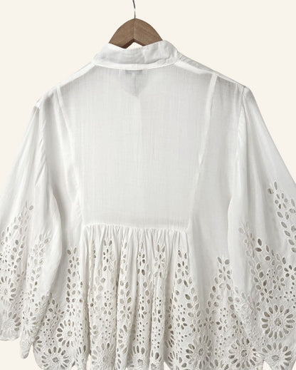 GANNI white embroidered large sleeves blouse