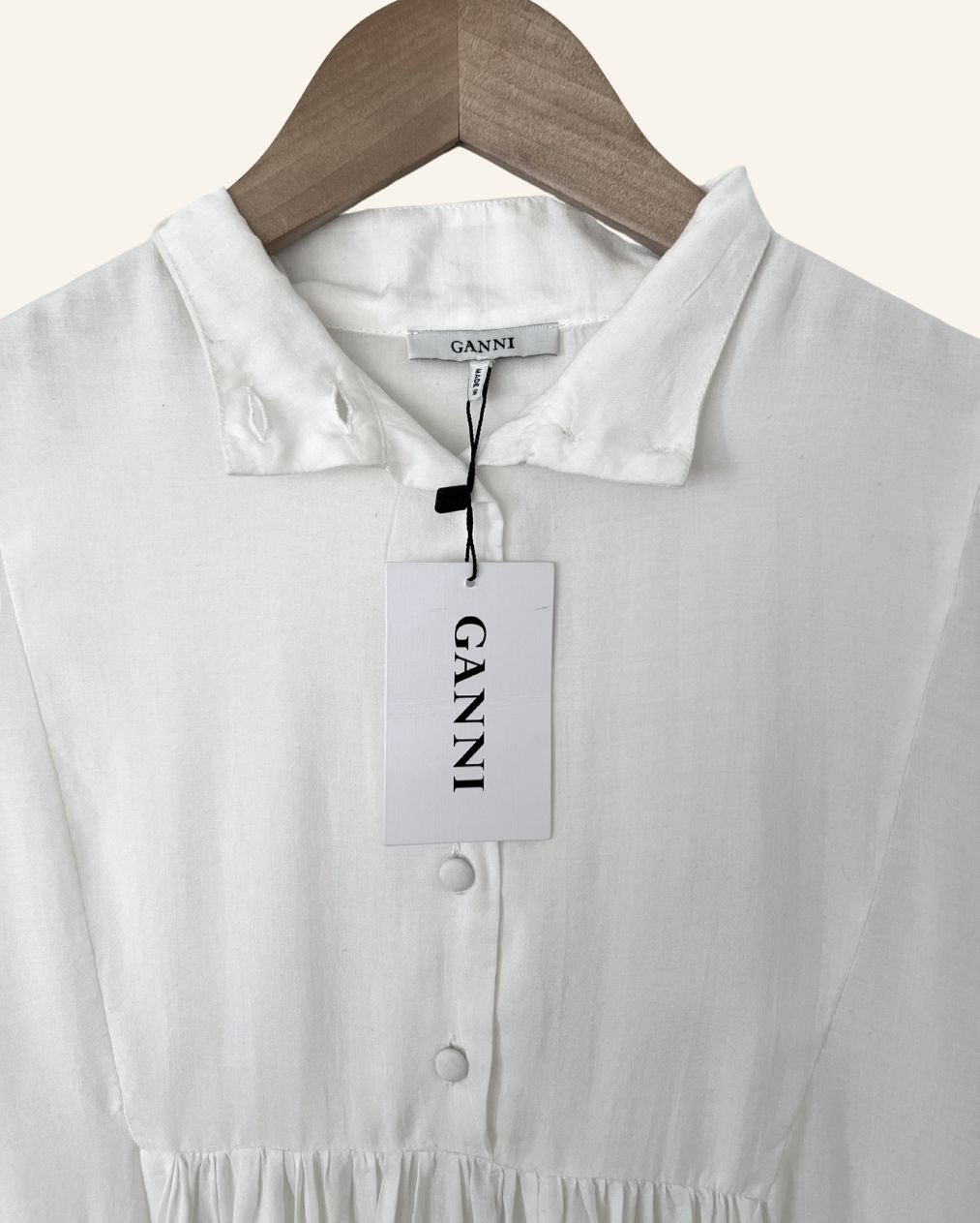 GANNI white embroidered large sleeves blouse yoko lace