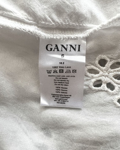 GANNI white embroidered large sleeves blouse