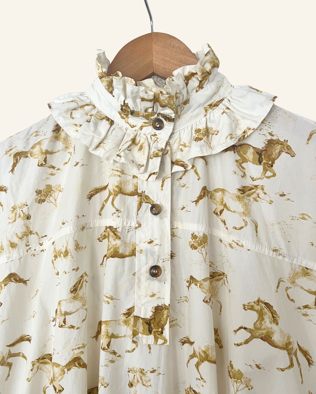 GANNI horse print iconic ruffled cotton poplin oversize mini dress