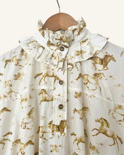 GANNI horse print iconic ruffled cotton poplin oversize mini dress