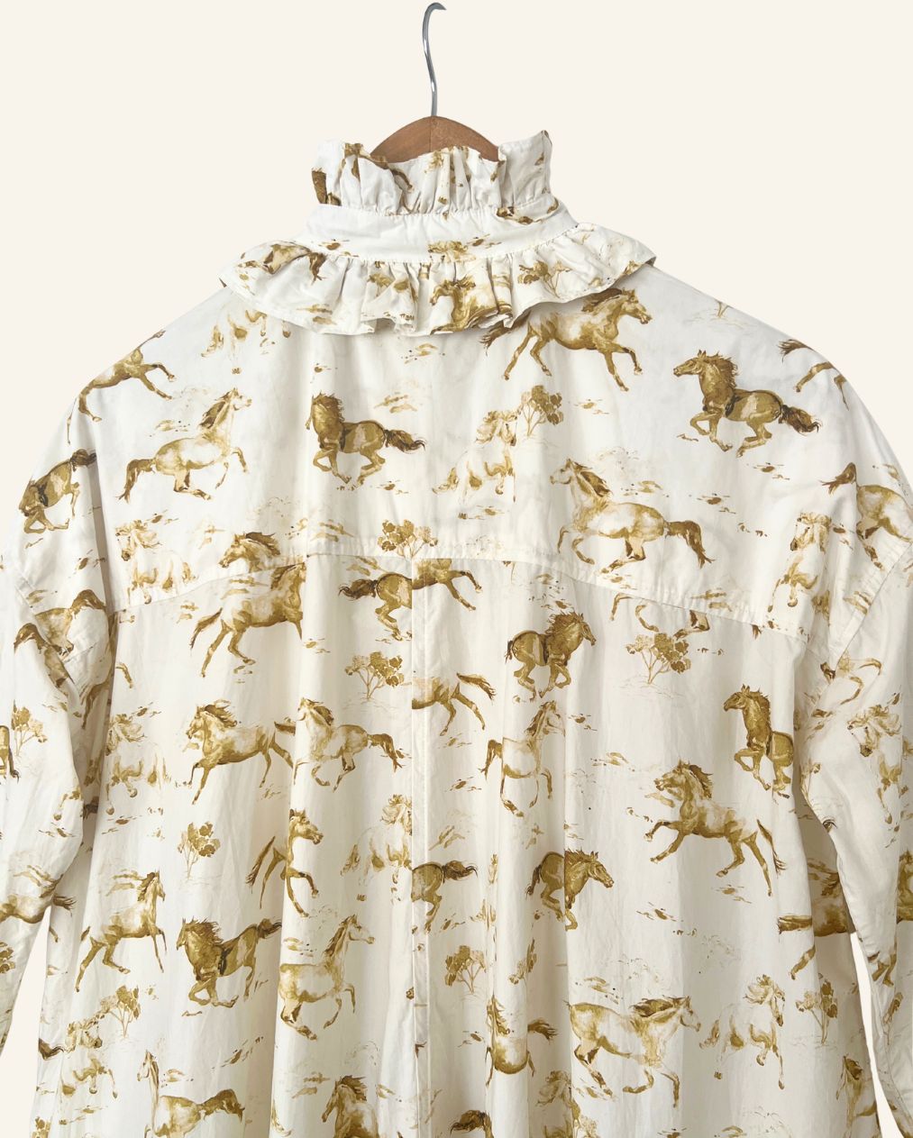 GANNI horse print iconic ruffled cotton poplin oversize mini dress