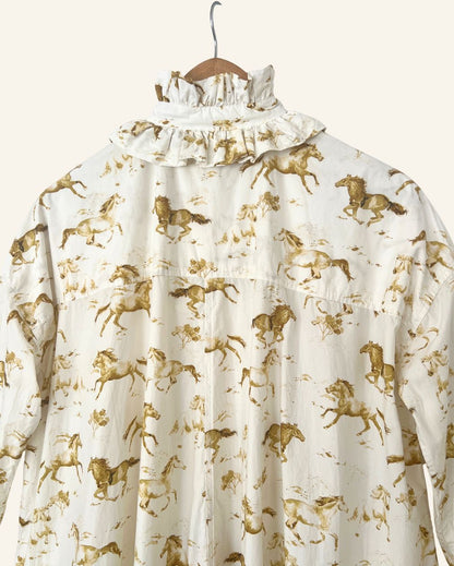 GANNI horse print iconic ruffled cotton poplin oversize mini dress