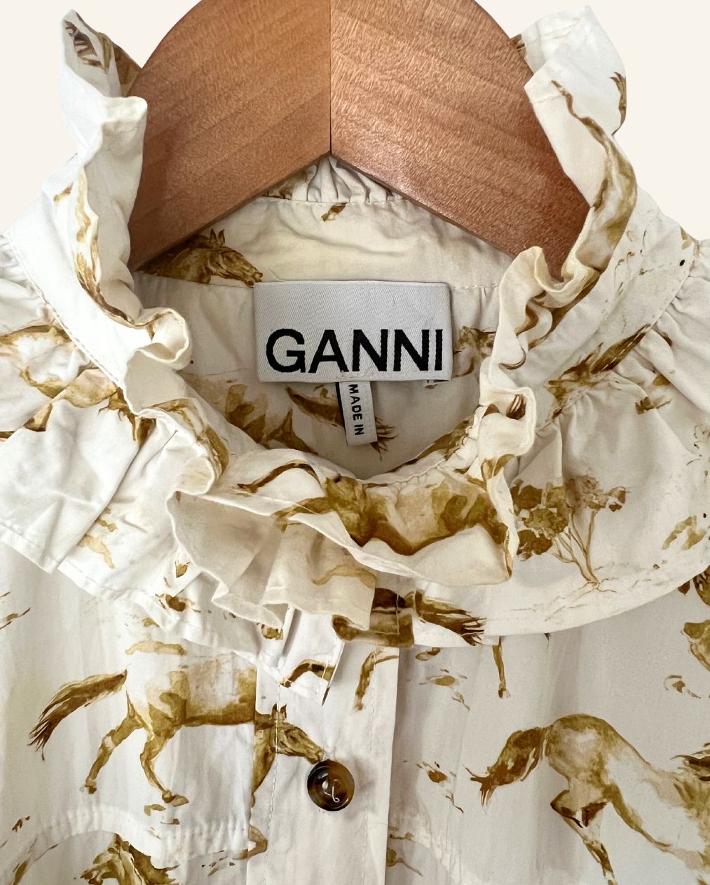 GANNI horse print iconic ruffled cotton poplin oversize mini dress