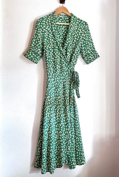 GANNI "Dalton Crepe" floral green wrap dress BOREAL REBORN GANNI "Dalton Crepe" floral green wrap dress BOREAL REBORN