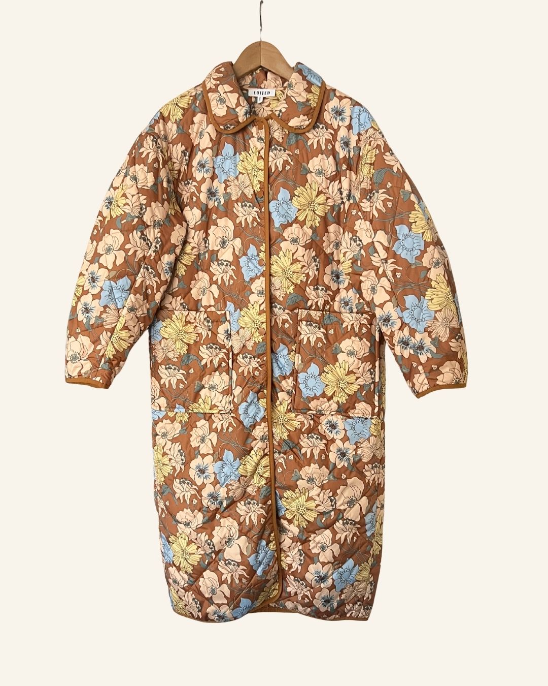 EDITED long floral light brown puffer jacket