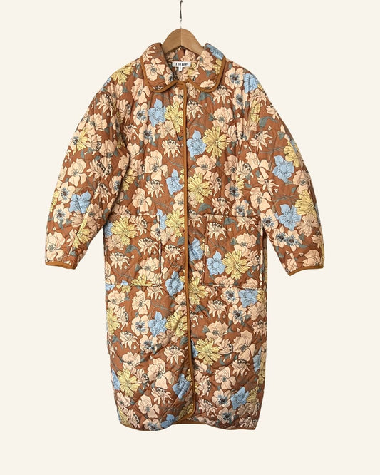 EDITED long floral light brown puffer jacket