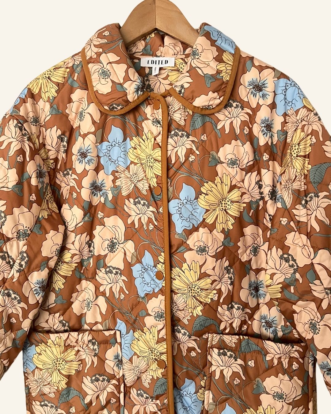 EDITED long floral light brown puffer jacket