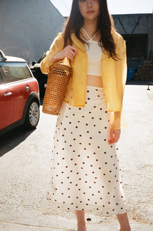 GANNI High waist polka dot print lightweight cotton poplin white skirt