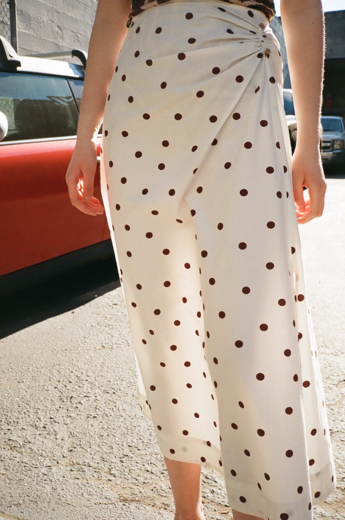 GANNI High waist polka dot print lightweight cotton poplin white skirt