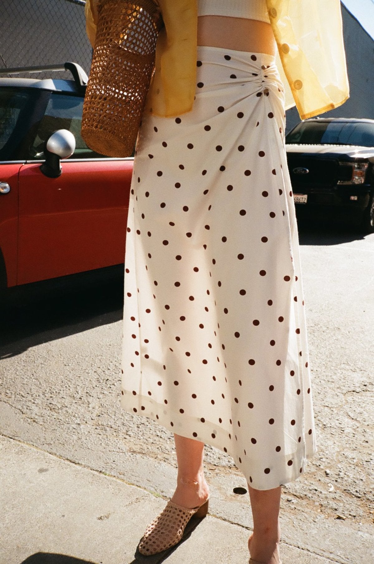 GANNI High waist polka dot print lightweight cotton poplin white skirt
