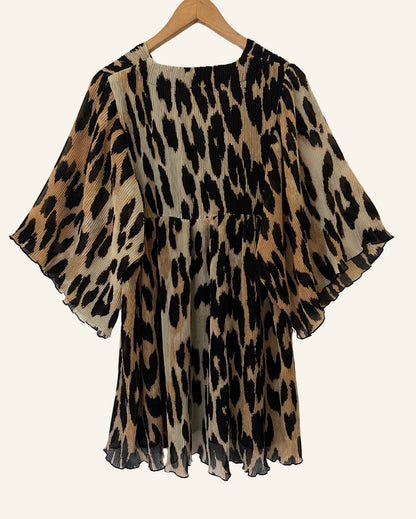 GANNI Leopard oversize pleated short dress