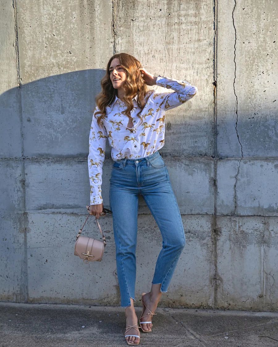 GANNI "Weston" iconic horse print cotton shirt