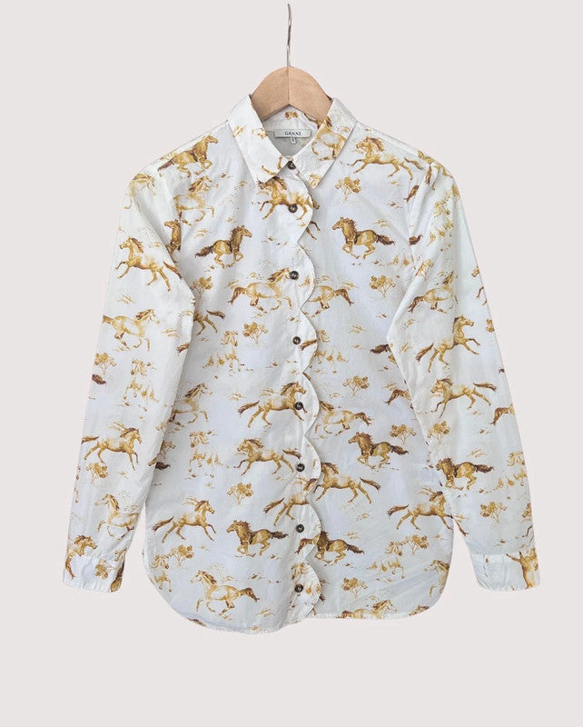 GANNI "Weston" iconic horse print cotton shirt