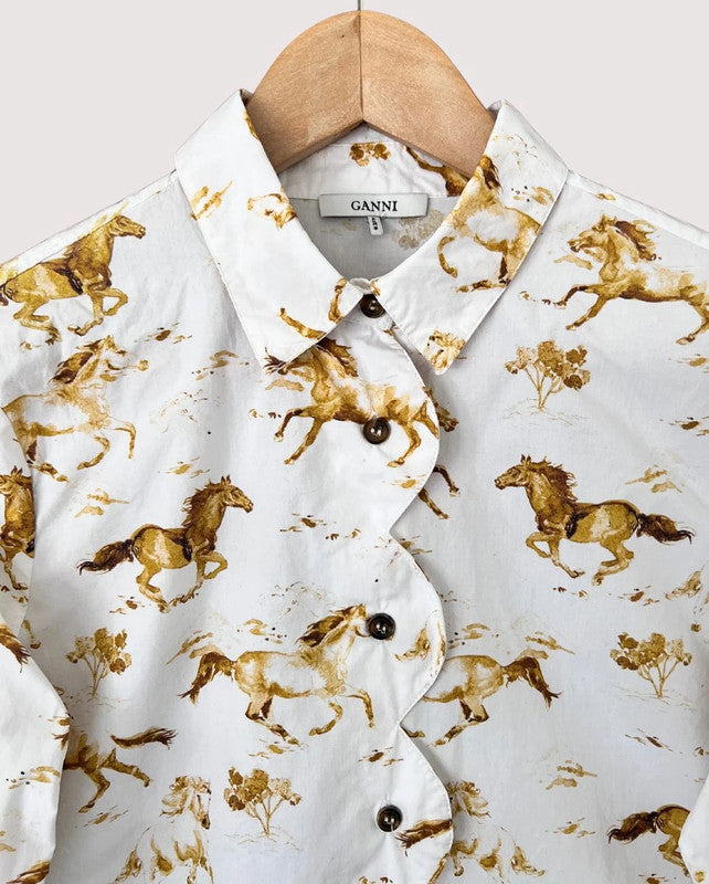 GANNI "Weston" iconic horse print cotton shirt