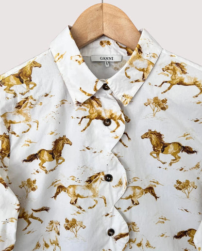 GANNI "Weston" iconic horse print cotton shirt