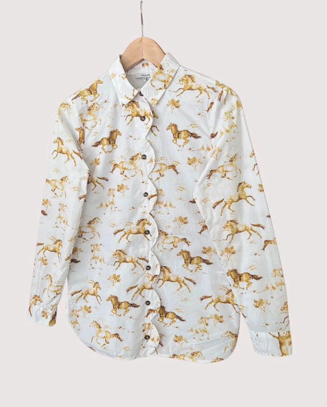 GANNI "Weston" iconic horse print cotton shirt