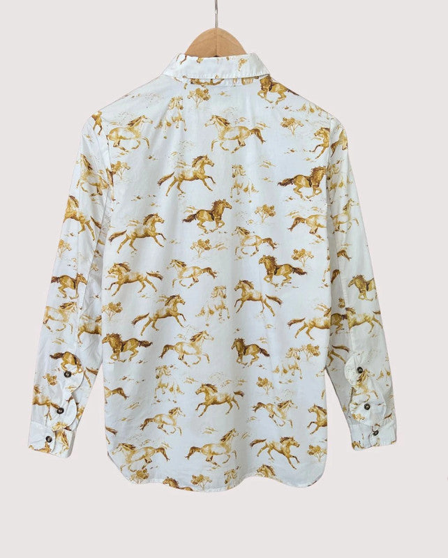 GANNI "Weston" iconic horse print cotton shirt