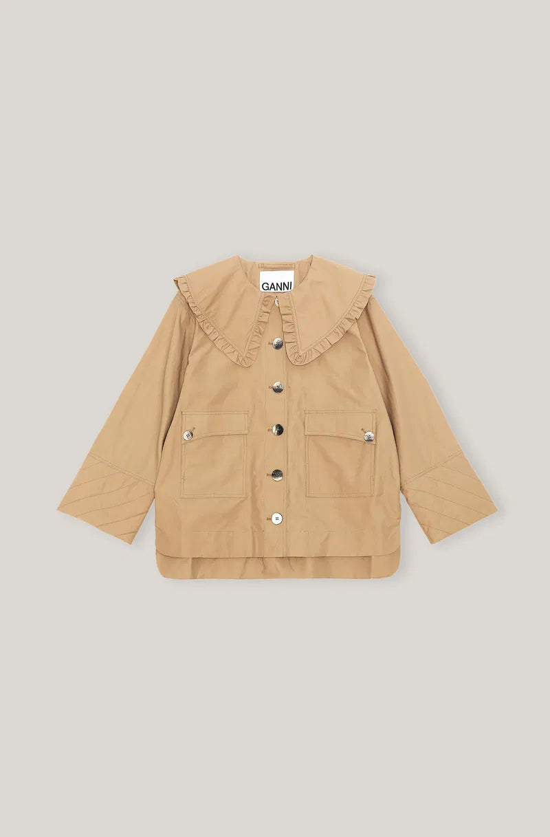 GANNI beige peter pan collar canvas light puffer jacket