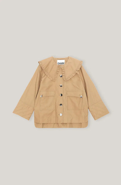 GANNI beige peter pan collar canvas light puffer jacket