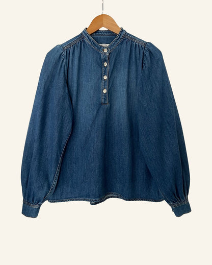 GANNI blue denim puff sleeves blouse shirt
