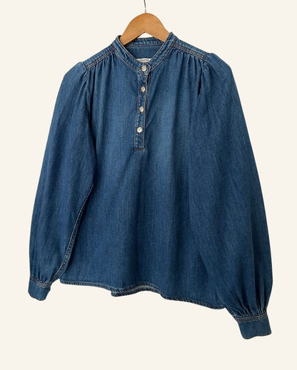 GANNI blue denim puff sleeves blouse shirt