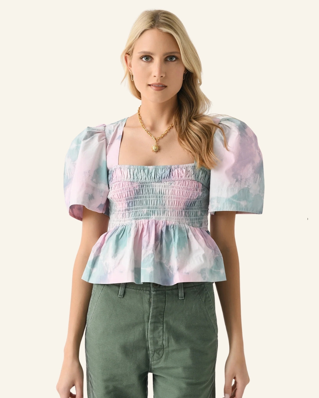 GANNI colorful pastel smock organic cotton peplum top blouse