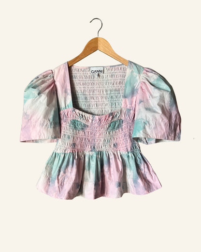 GANNI colorful pastel smock organic cotton peplum top blouse
