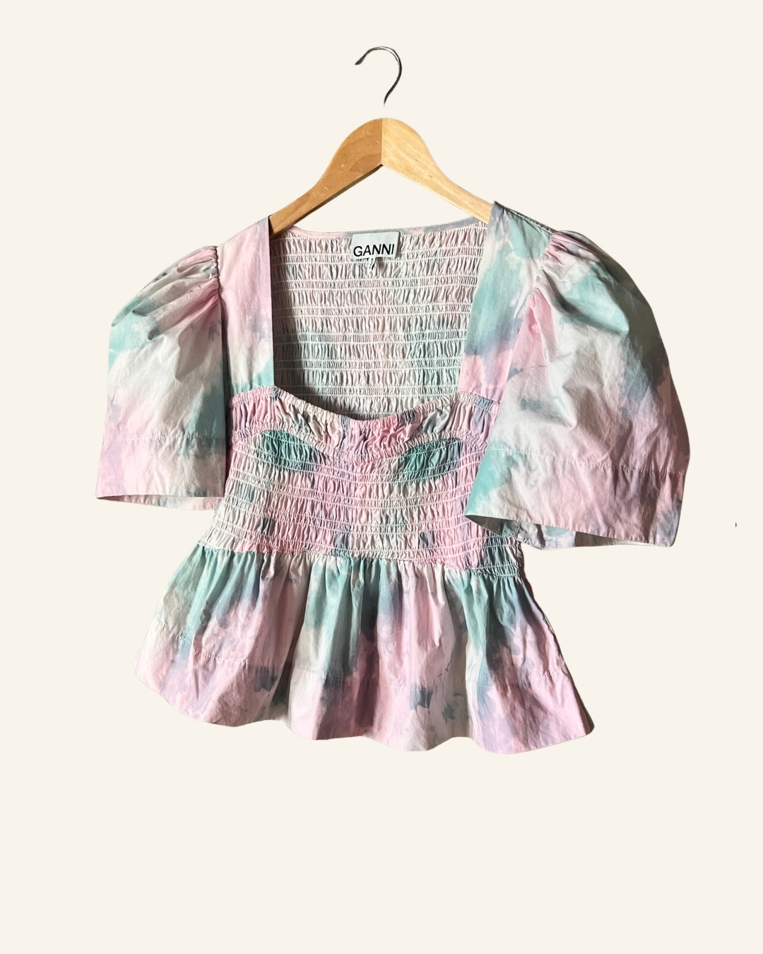 GANNI colorful pastel smock organic cotton peplum top blouse