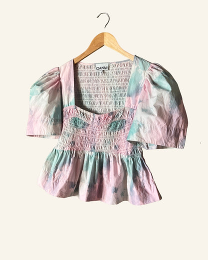 GANNI colorful pastel smock organic cotton peplum top blouse