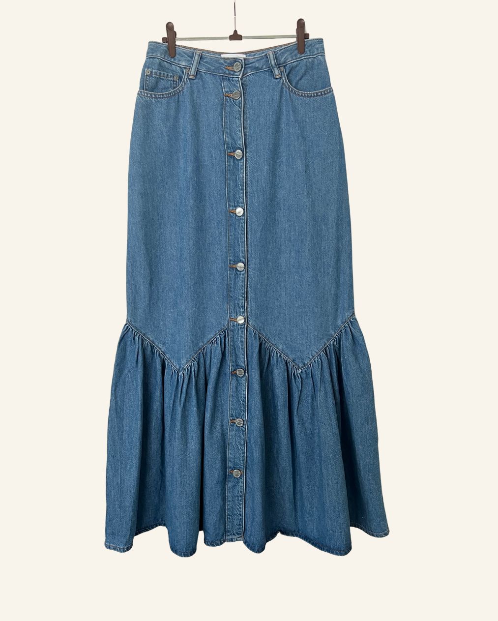 GANNI  long denim high waist mid-blue skirt