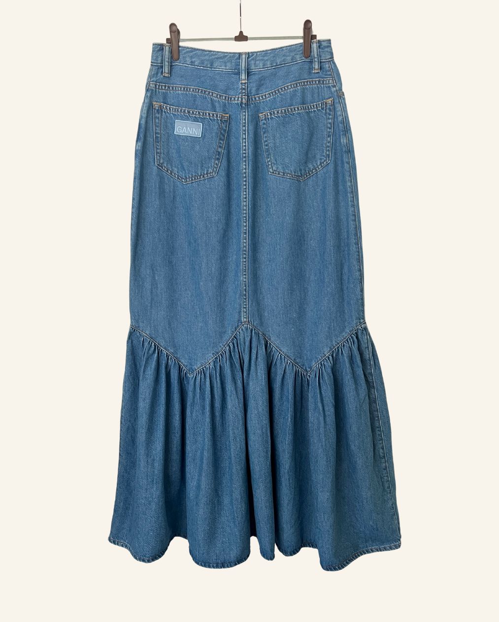 GANNI  long denim high waist mid-blue skirt