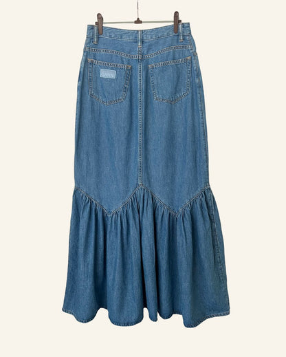 GANNI  long denim high waist mid-blue skirt