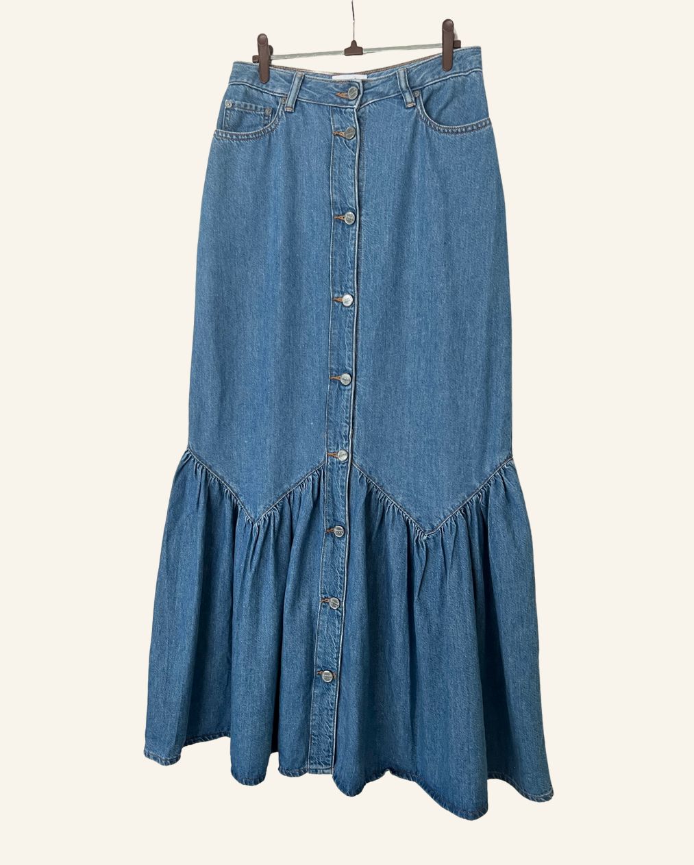 GANNI  long denim high waist mid-blue skirt