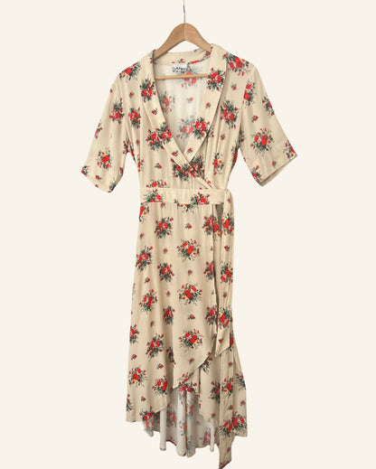 GANNI long floral creme beige wrap dress