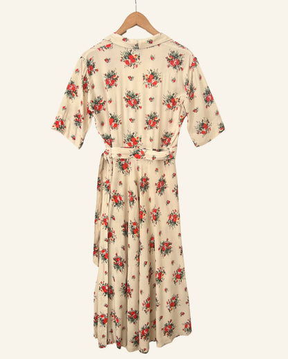 GANNI long floral creme beige wrap dress