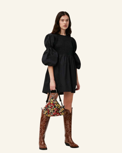 GANNI organic cotton poplin black smock mini dress