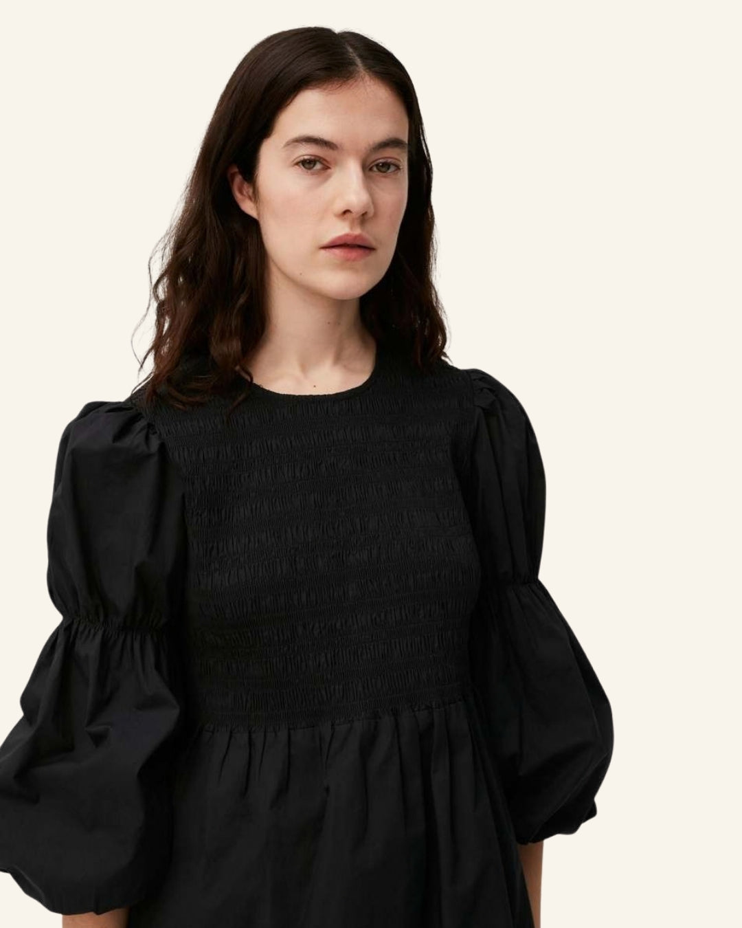 GANNI organic cotton poplin black smock mini dress