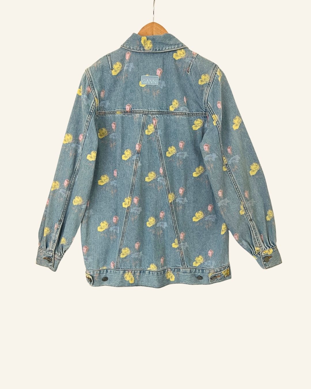 GANNI organic denim floral printed light blue jacket