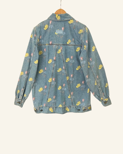 GANNI organic denim floral printed light blue jacket