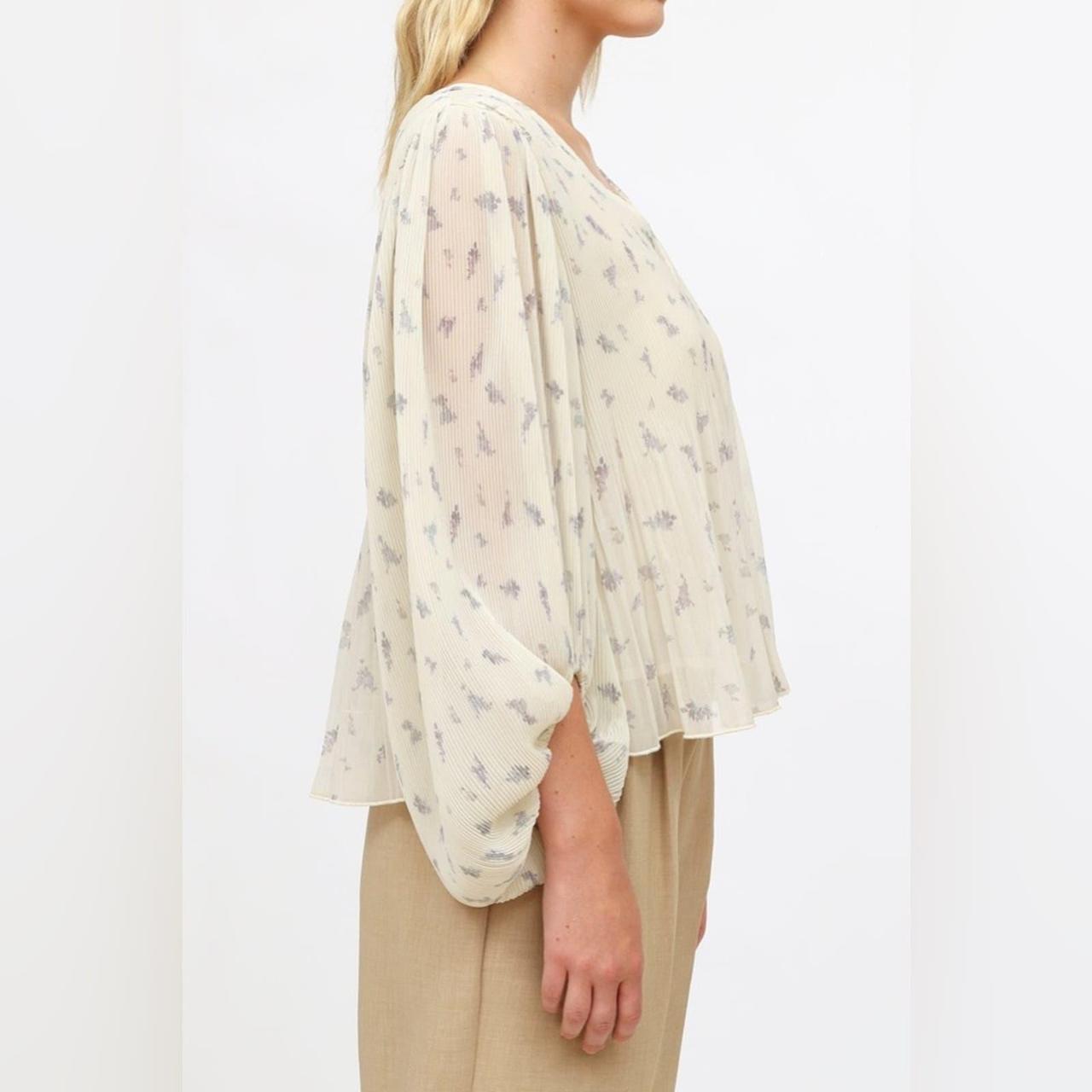 GANNI oversize pleated floral extra puff sleeves V neck blouse